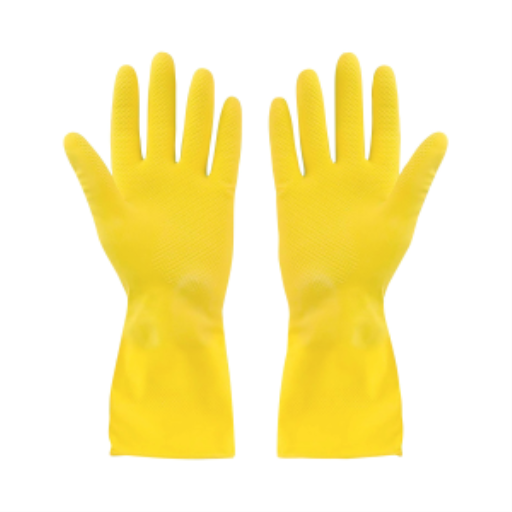 Rubber Gloves Flocklined Yellow Large Extended Cuff- (12 pairs)
