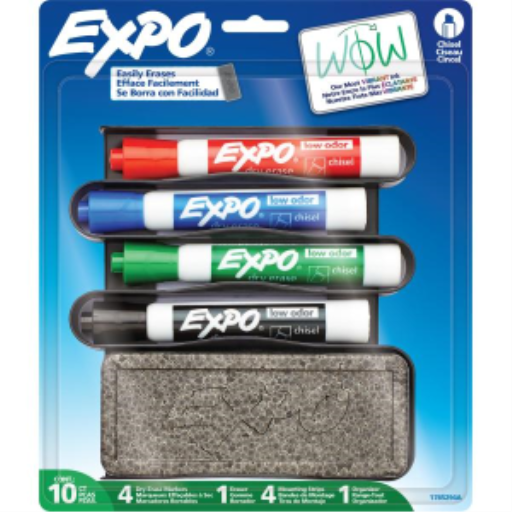 EXPO Dry Erase Markers Kit, Chisel Tip, Assorted Colours, Eraser, Mountable Organizer with Mounting Strips, 10 Count