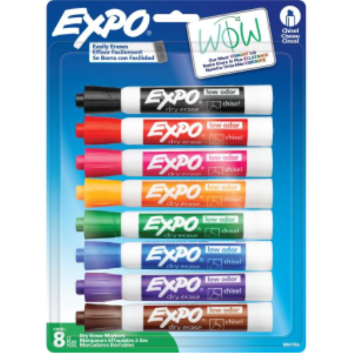 EXPO Dry Erase Markers, Low Odour Ink, Assorted Colours, Chisel Tip, 8 Count