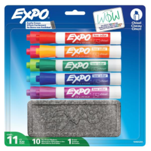 EXPO Dry Erase Markers Kit, Chisel Tip, Assorted Colours, Eraser, 11 Count