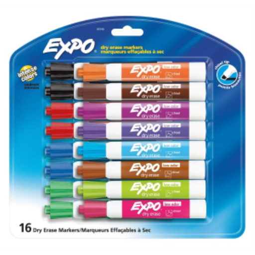 EXPO Dry Erase Markers, Low Odour Ink, Assorted Colours, Chisel Tip, 16 Count