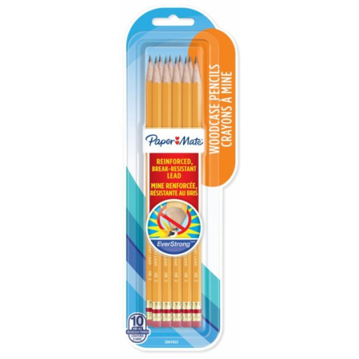 Paper Mate EverStrong #2 Pencils, Reinforced, Break-Resistant Lead When Writing, 10 Count