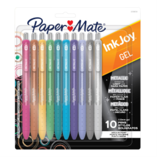 Paper Mate InkJoy Gel Pens, Metallic Pens, Retractable, Medium Point (0.8 mm), Assorted Colours, 10 Count