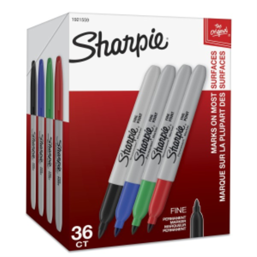 Sharpie Permanent Markers, Fine Point, Assorted Colours, 36 Count