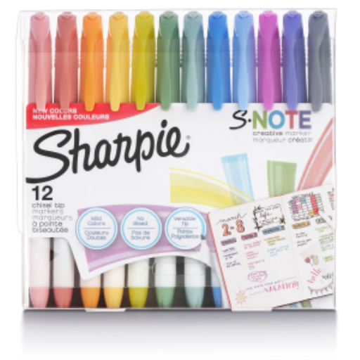 Sharpie S-Note Creative Markers, Highlighters, Assorted Colours, Chisel Tip, 12 Count