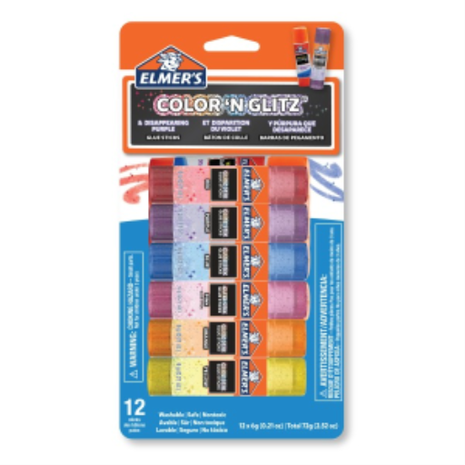 Elmer?s Colour 'n Glitz Glue Sticks Variety Pack, Includes Disappearing Purple Glue Sticks, Washable, Assorted Colours, 6 Grams, 12 Count