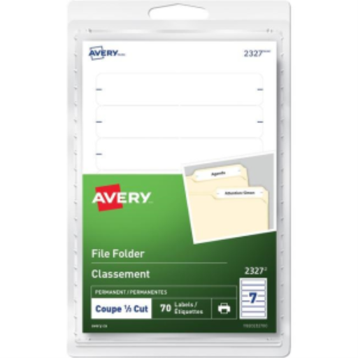 2327 Avery? File Folder Labels for Laser and Inkjet Printers, 3?" x ? White / Permanent