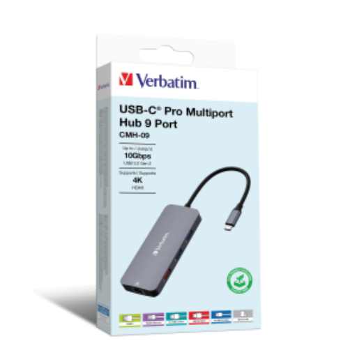 Verbatim CMH-09 USB-C Multiport Hub with USB-C 3.1 x 2 / USB-A 3.1 / USB-A 3.0 x 2 / HDMI / SD / MicroSD / RJ45