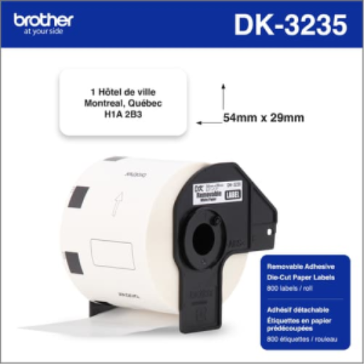 Brother Genuine DK3235 Black/White Removable Adhesive Food Safety Labels (800 labels) 2.1 x 1.1 (54mm x 29 mm)