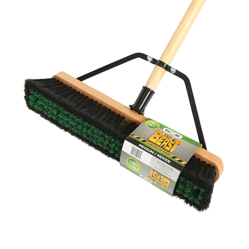 18" Assembled Wood Block Contractor push broom-Medium fibers