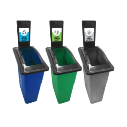 Slim container Lid (only) with Recycling/Organics/Waste Stations stickers (1 Lid and 3 Decals)