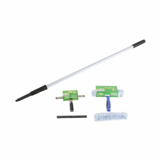 18" Window Care Kit Includes 18" Stainless Steel Squeegee, 18" T-Bar and Microfiber Washing Sleeve, 18" Replacement Microfibre Sleeve and 12ft Extension Pole