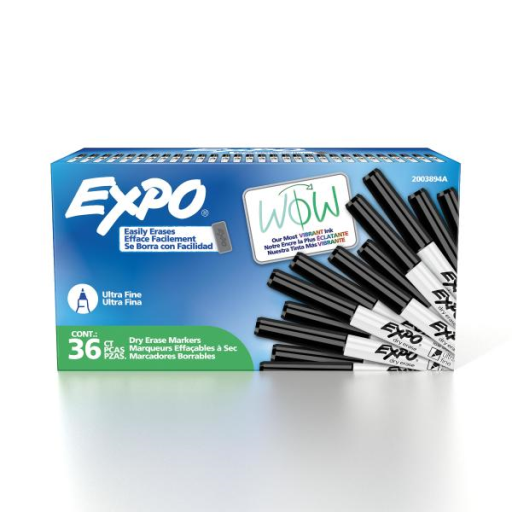 EXPO Dry Erase Markers, Low Odour Ink, Black, Ultra Fine Tip, 36 Count