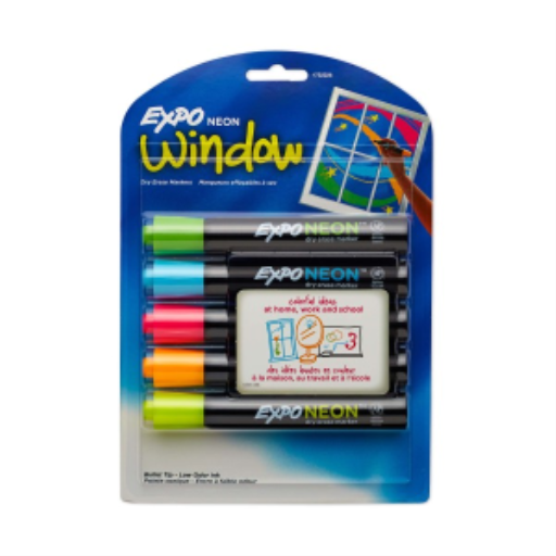 EXPO Neon Low Odour Dry Erase Markers, Bullet Tip, Assorted Colours, 5 Count