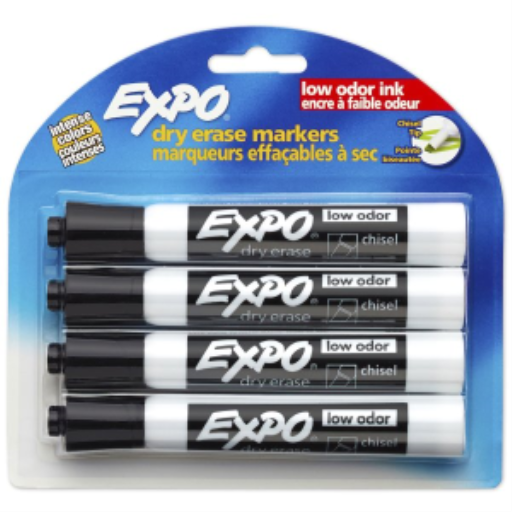 EXPO Dry Erase Markers, Low Odour Ink, Black, Chisel Tip, 4 Count