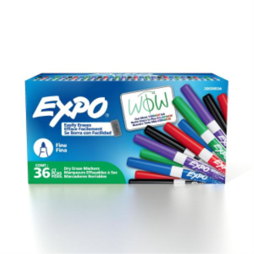 EXPO Dry Erase Markers, Low Odour Ink, Assorted Colours, Fine Tip, 36 Count
