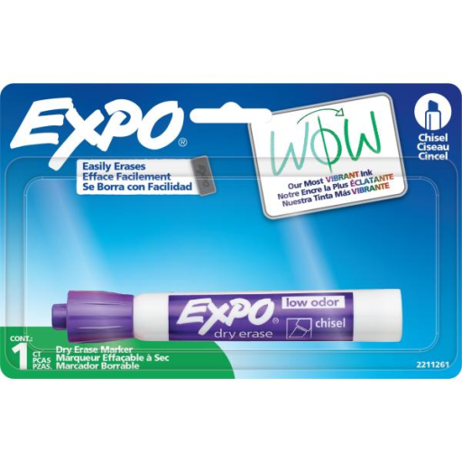 EXPO Dry Erase Markers, Low Odour Ink, Colour May Vary, Chisel Tip, 1 Count