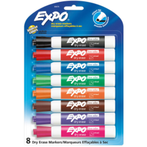 Expo Low Odour Dry Erase Markers, Chisel Tip, Assorted Colours, 8 Count