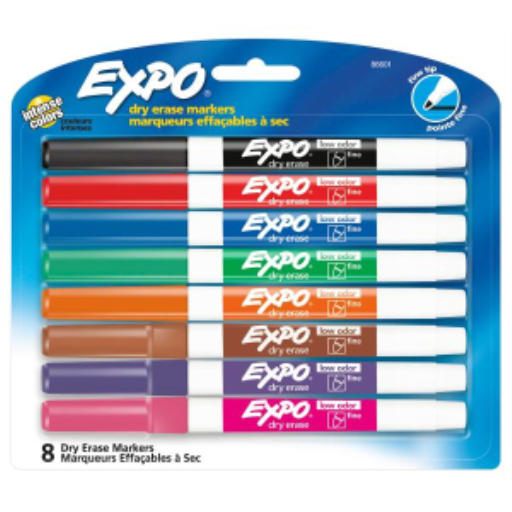 EXPO Dry Erase Markers, Low Odour Ink, Assorted Colours, Fine Tip, 8 Count