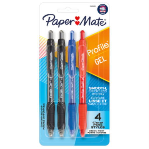 Paper Mate Gel Pen, Profile Retractable Pen, Medium Point (0.7 mm), Assorted, 4 Count