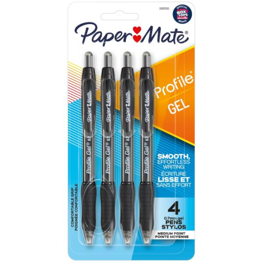 Paper Mate Profile Retractable Gel Pens, Medium Point (0.7 mm), Black, 4 Count