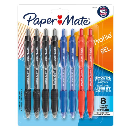 Paper Mate Gel Pen, Profile Retractable Pen, Medium Point (0.7 mm), Assorted, 8 Count