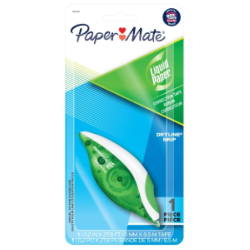 Paper Mate Liquid Paper DryLine Grip Correction Tape, Green Dispenser, 1 Count