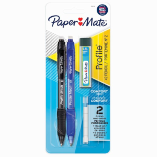 Paper Mate Profile Mech Mechanical Pencil Set, 0.7 mm #2 Pencil Lead, Includes Lead Refill and Eraser Refills, Assorted Barrel Colours, 2 Count