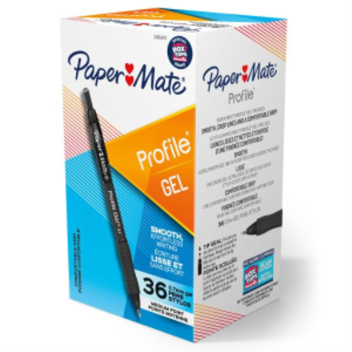 Paper Mate Gel Pen, Profile Retractable Pen, Medium Point (0.7 mm), Black, 36 Count