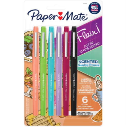 Paper Mate Flair Scented Felt Tip Pens, Assorted Sunday Brunch Scents and Colours, Medium Point (0.7 mm), 6 Count