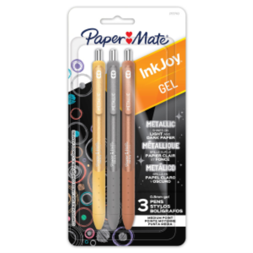 Paper Mate InkJoy Gel Pens, Metallic Pens, Retractable, Medium Point (0.8 mm), Assorted Colours, 3 Count