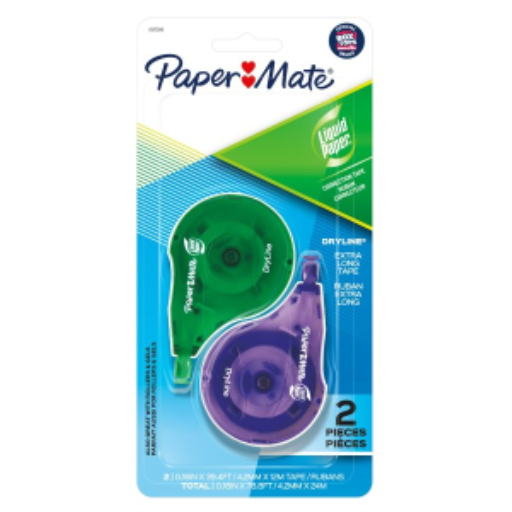 Paper Mate Liquid Paper DryLine Correction Tape, Extra Long, Green/Purple Dispensers, 2 Count