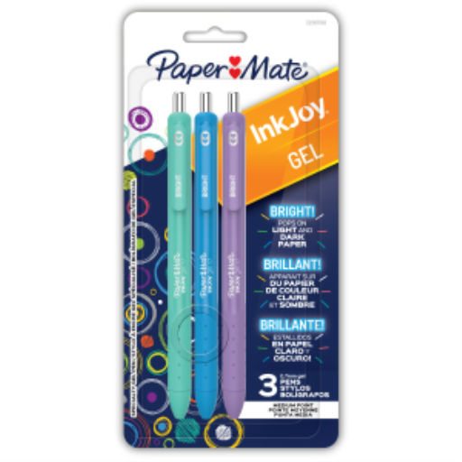 Paper Mate InkJoy Bright Pens, Gel Pens with Paint-like Ink, Medium Point (0.7 mm), Retractable, Assorted Brighter Colours, 3 Count