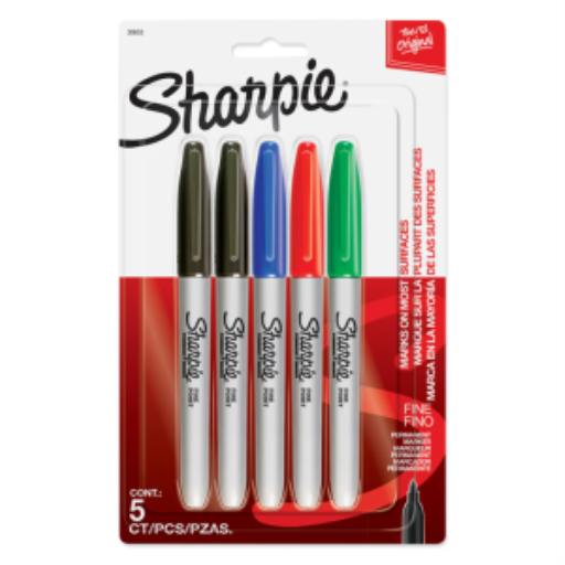 Sharpie Permanent Markers - Fine Tip - Assorted Colours - 5 Pack