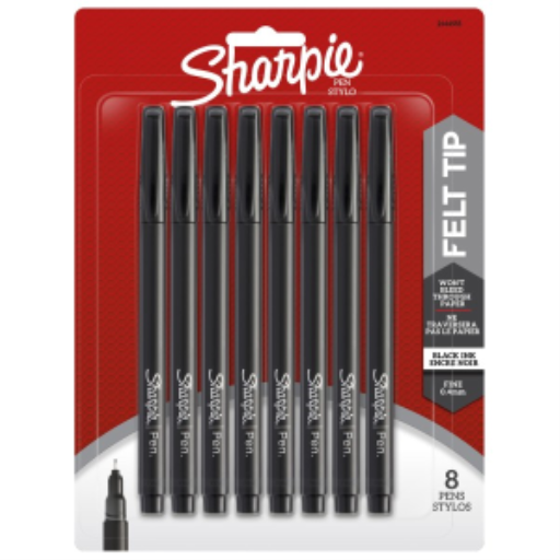 Sharpie Pens, Felt Tip, Fine Point (0.4 mm), Black, 8 Count
