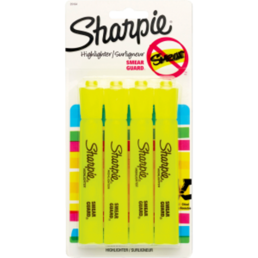 Sharpie Tank Highlighters, Chisel Tip, Yellow, 4 Count