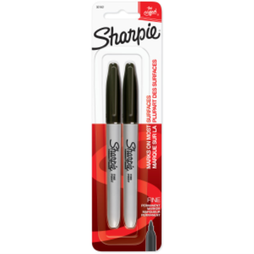 Sharpie Permanent Markers, Fine Point, Black, 2 Count
