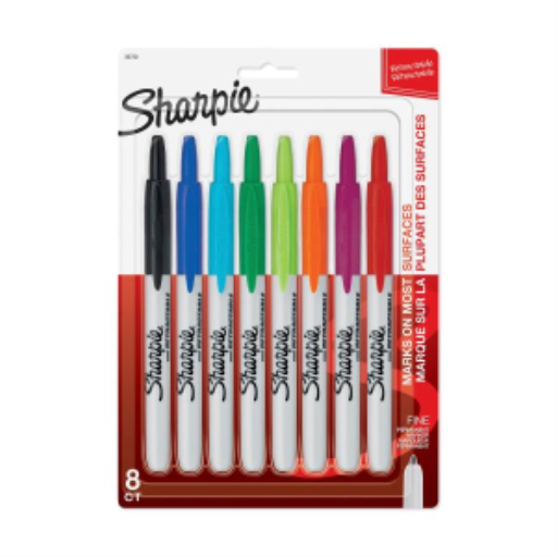 Sharpie Retractable Permanent Markers, Fine Point, Assorted Colours, 8 Count
