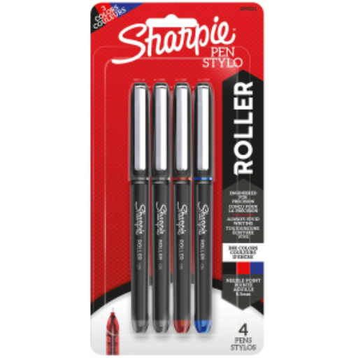 Sharpie Rollerball Pen, Needle Point (0.5 mm) Precision Pen, Assorted Colours, 4 Count