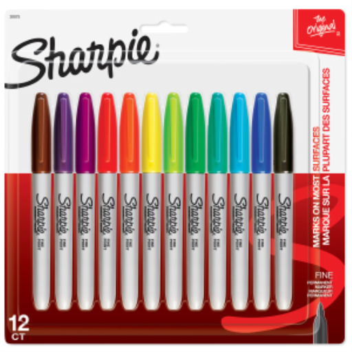 Sharpie Permanent Markers, Fine Point, Assorted Colours, 12 Count