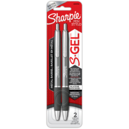 Sharpie S-Gel, Gel Pens, Sleek Metal Barrel, Gunmetal Body, Medium Point (0.7 mm), Black Ink, 2 Count