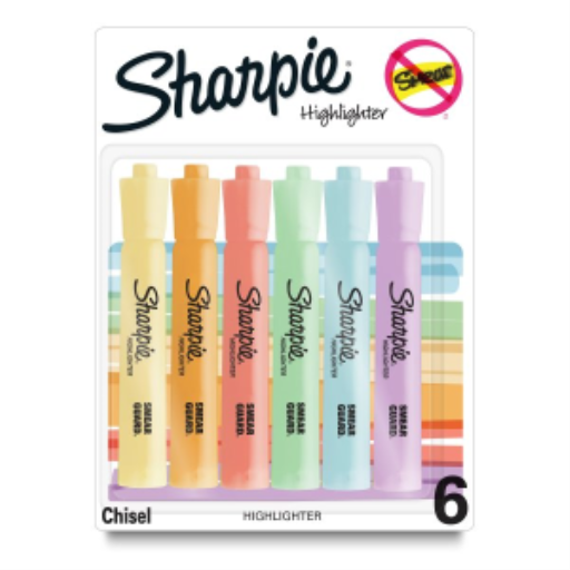 Sharpie Tank Highlighters, Chisel Tip, Mild Pastel Colours, 6 Count