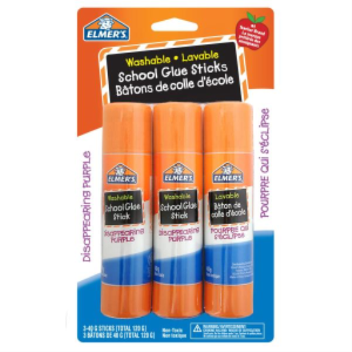 Elmer's Disappearing Purple School Glue Sticks, Washable, Non-Toxic, 40 g, 3 Count