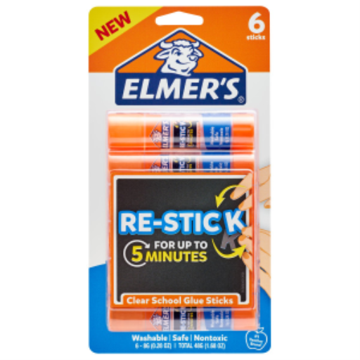 Elmer?s Re-Stick School Glue Sticks, 8g (0.28oz.), 6 Count