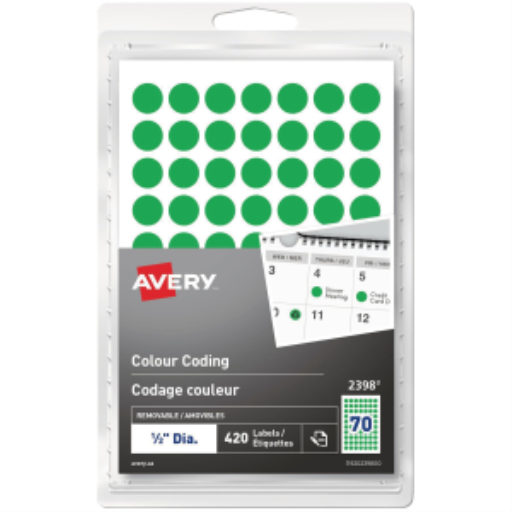 2398 Avery? Removable Colour Coding Labels Handwrite, ?"  Green / Removable