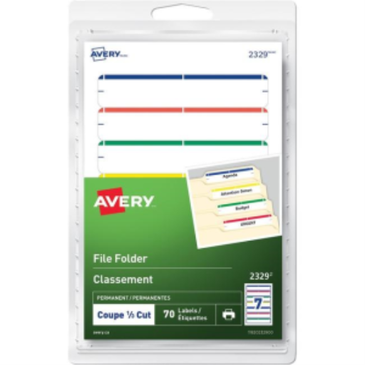 2329 Avery? File Folder Labels for Laser and Inkjet Printers, 3?" x ?"  Assorted Colours / Permanent