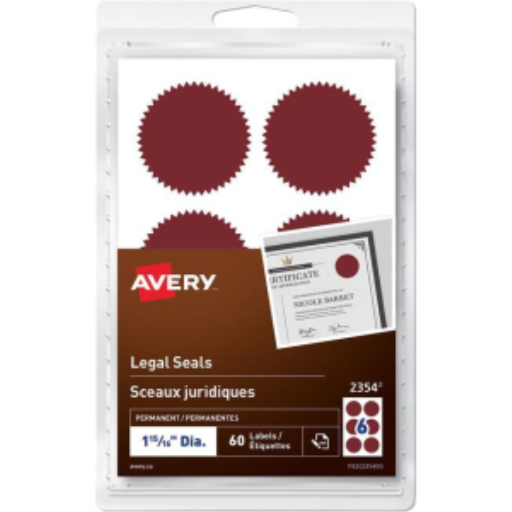 2354 Avery? Legal Seals Handwrite, 1-15/16" Diameter  Red / Permanent