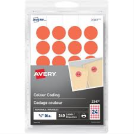 2347 Avery? Removable Colour Coding Labels for Laser Printers, ?"  Neon Red / Removable