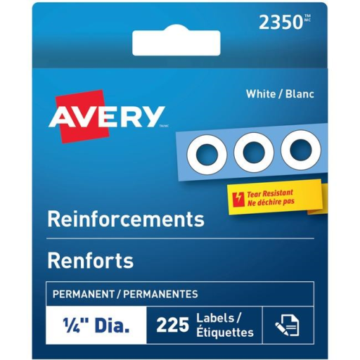 Avery? White Reinforcement Labels ?" Diameter  White / Permanent (2350)