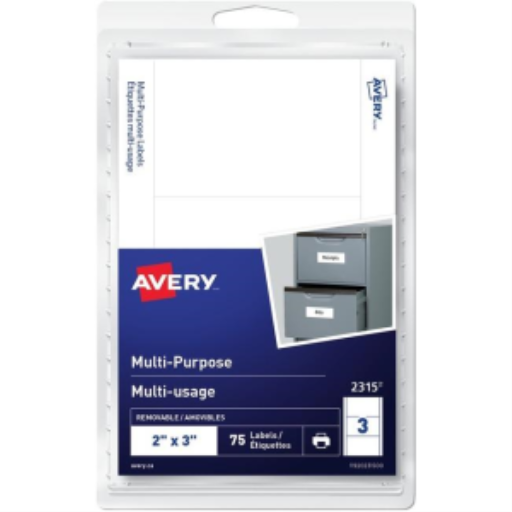 2315 Avery? Multi-Purpose Removable Labels for Laser and Inkjet Printers, 2" x 3"  Removable Matte White Paper / White / Removable